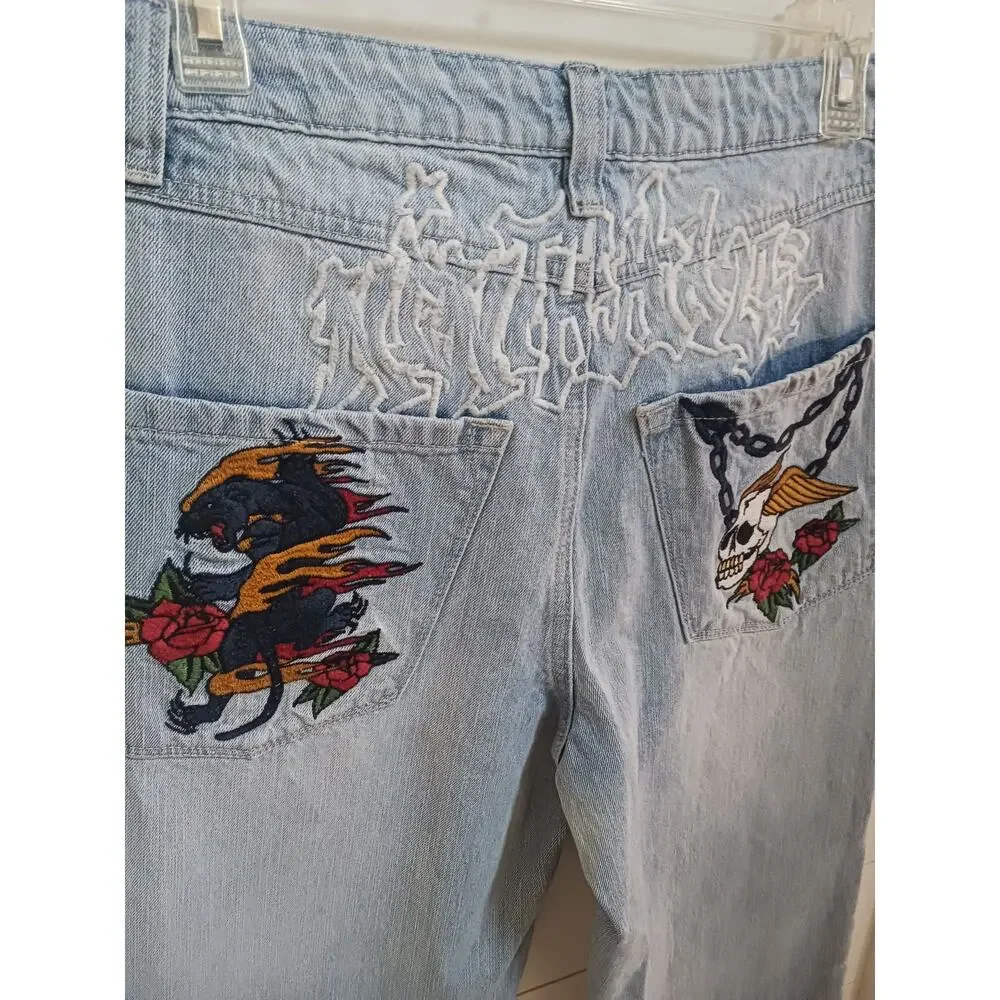 Ninth Hall Jeans Men 28 Blue Ambush Embroidered Dragon Relaxed Light Wash Denim